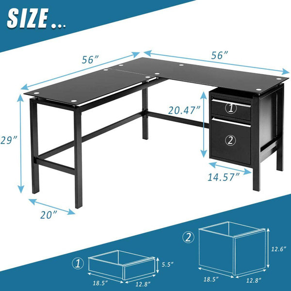 Inbox Zero Glass LShape Executive Desk & Reviews Wayfair